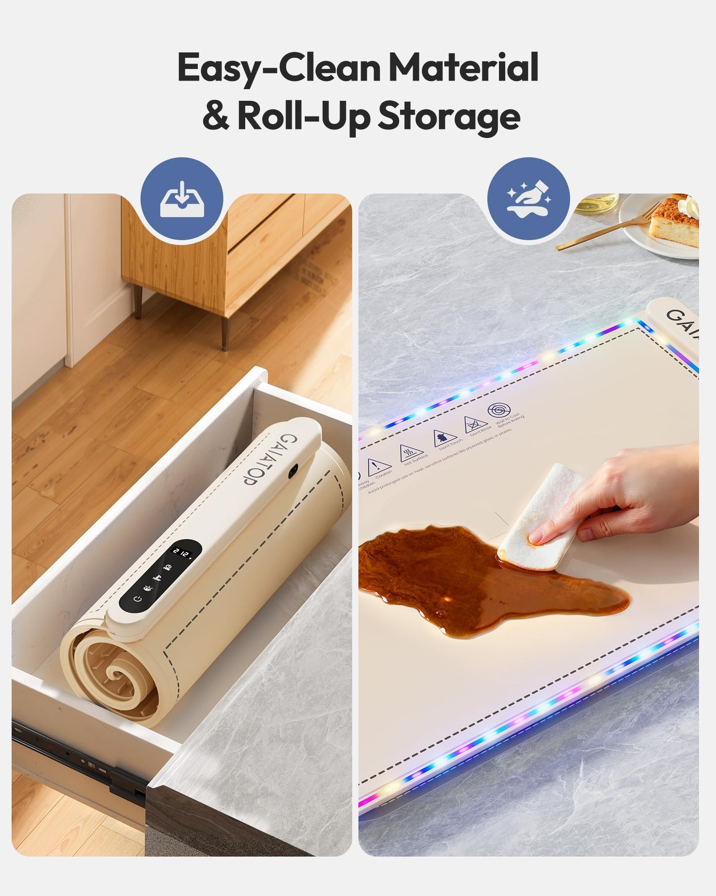 Gaiatop Warming Mat for Food with Trivet & Light, Plateful Food Warming Mats for Countertop, 6 Temp Level, 6 Timer Settings, Full-Surface Fast Heating, Portable Silicone Food Warmer for Parties Buffet