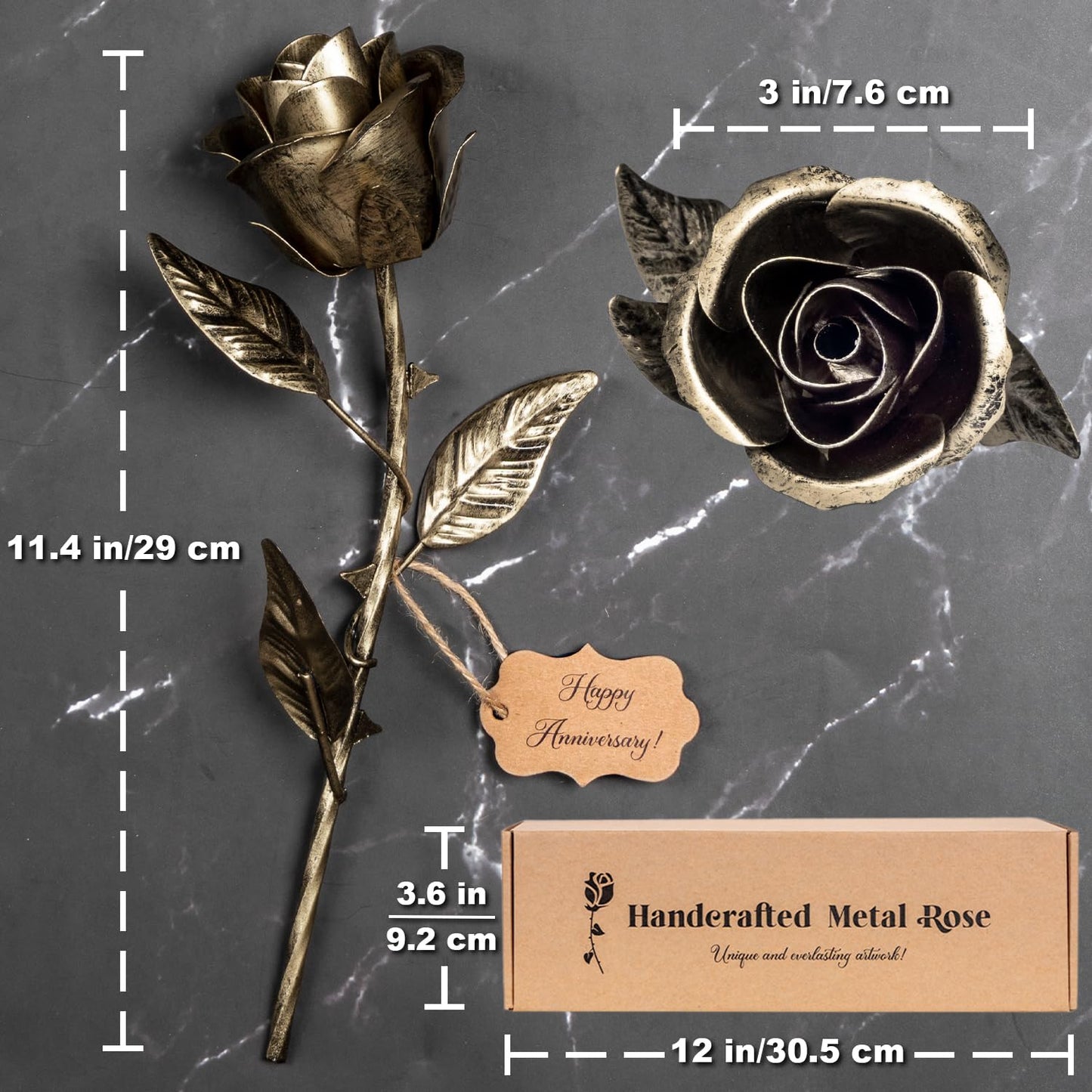8 Year Anniversary Bronze Gift for Her - Metal Rose Gifts 8th Wedding Anniversary 19th 19 Year for Him Wife Husband Couples, Everlasting Rose Handcrafted Flower Stained Eternal Artwork Home Decor