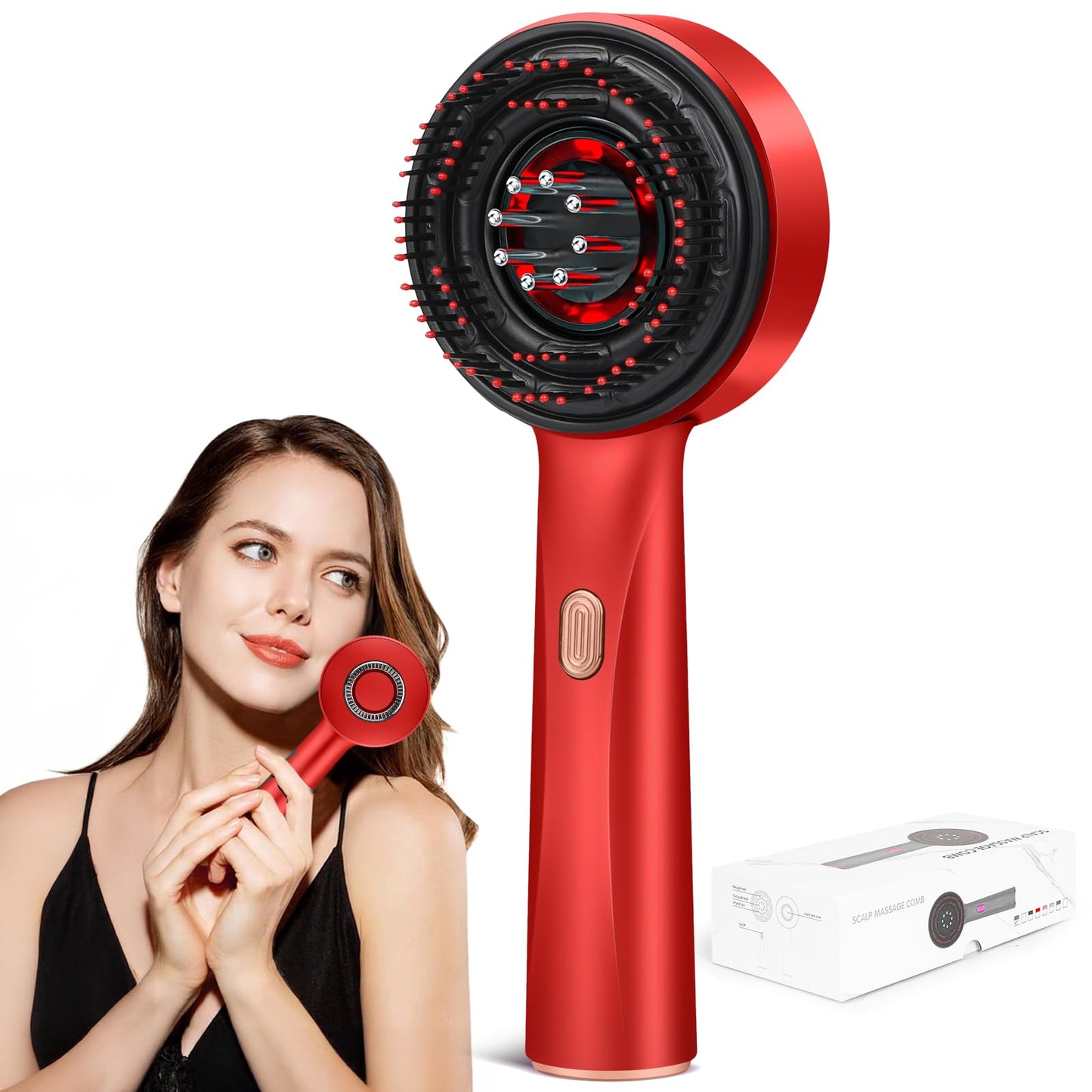 THSTPA 3 in 1 Hair Oil Applicator,Head Massager Scalp,Hair Oil Applicator,Electric Scalp Massager Brush,ipx7 Waterproof,Red