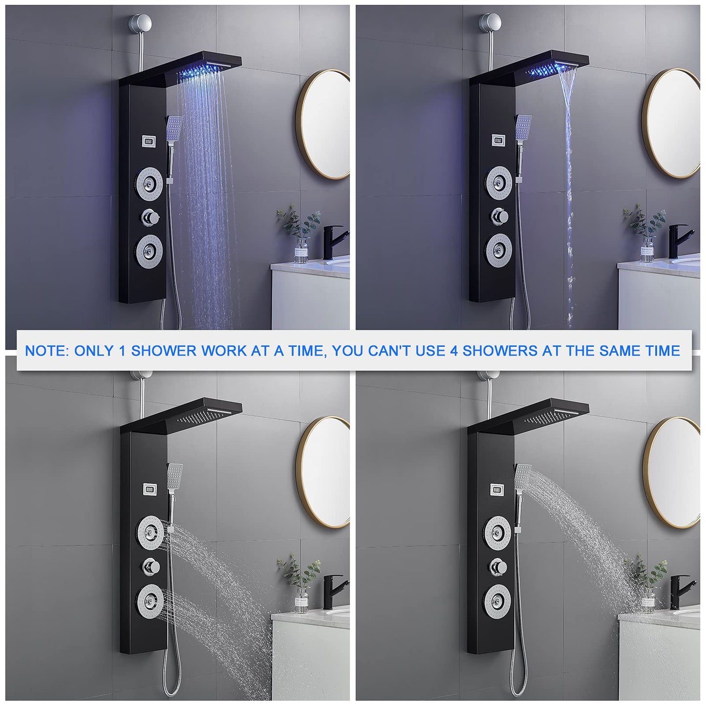 ROVOGO Retrofit Shower Panel with LED Rain Shower, 2 Body Jets and Handheld, Easy Connect Stainless Shower Tower Column with Temperature Display, Black (NOT INCLUDE ROUGH-IN VALVE)