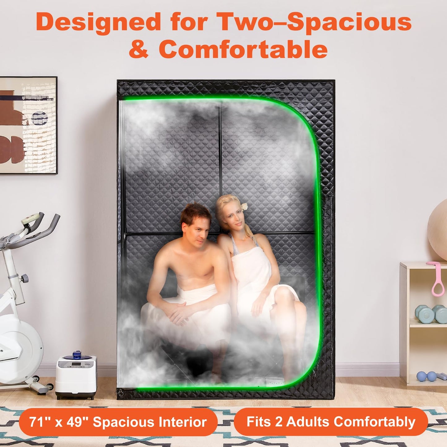 UNANEST Portable Steam Sauna Tent for Home, Full Body Relaxation, Fast Heating, Foldable Indoor Sauna (Double Square, Polyester + PVC)