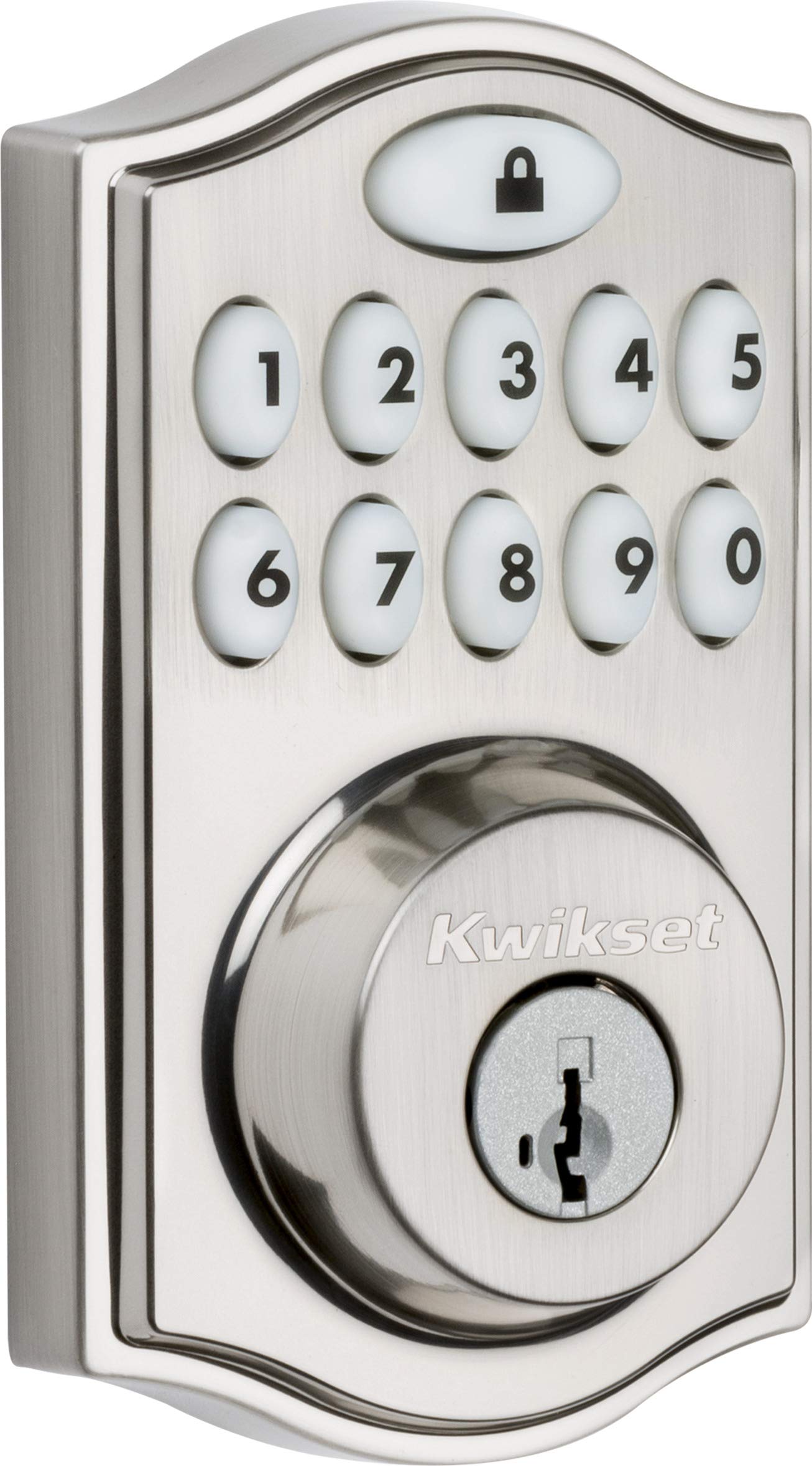 Kwikset 914 Traditional Keypad SmartCode Electronic Deadbolt Smart Lock featuring SmartKey Security and ZigBee 3.0 Technology in Satin Nickel