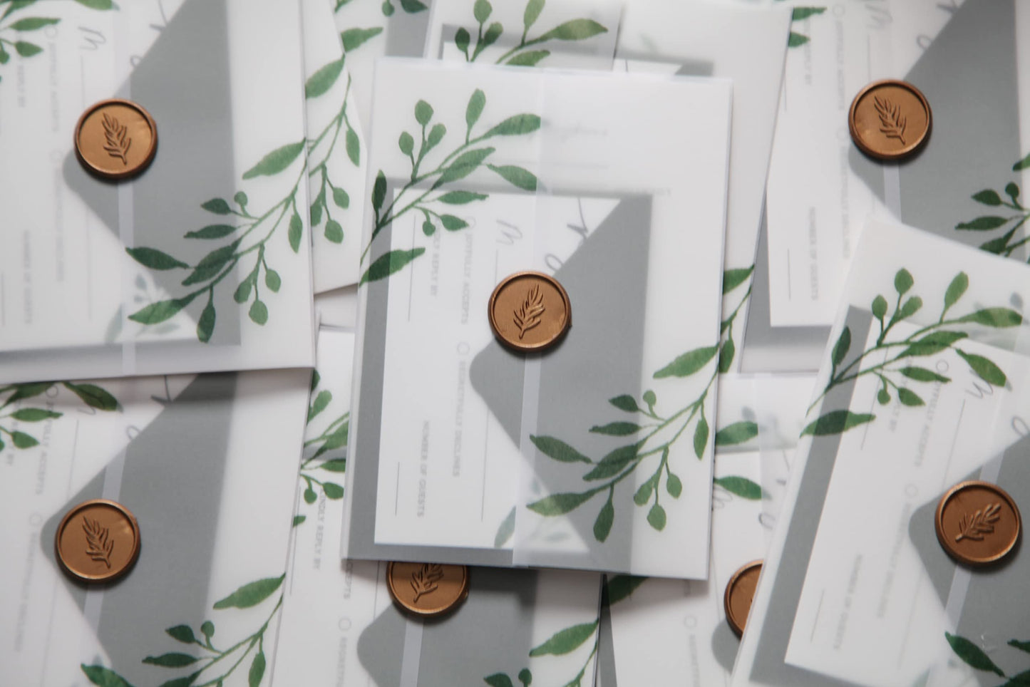 Spelable 30 Set Wedding Invitations With Envelopes And Rsvp Cards,Greenery Wedding Invitations,Include 5x7 inch Fill-in Invitation,Vellum Wrap,Rsvp Card, Self Seal Envelopes,Gold Wax Seal Stickers