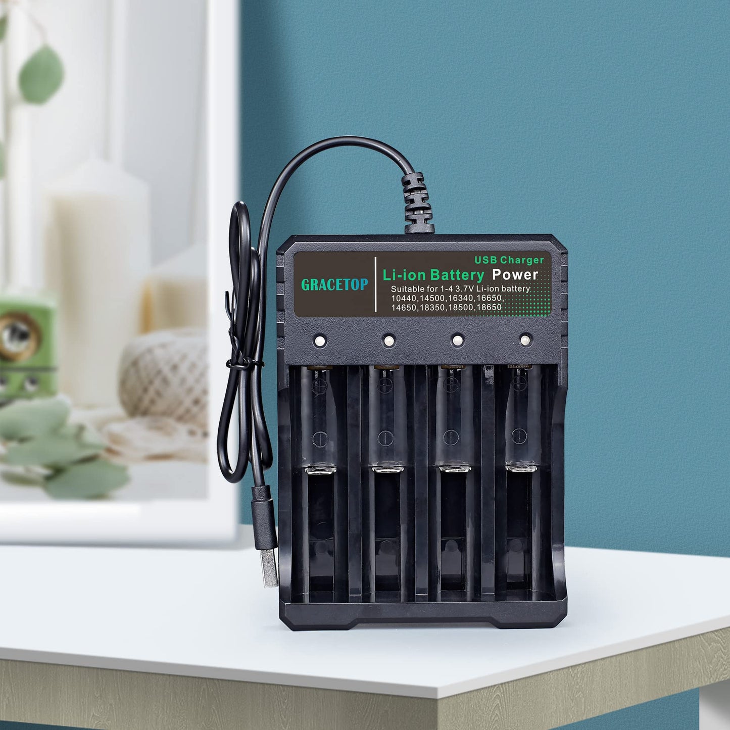 18650 Battery Charger 4-Bay 5V 2A for Rechargeable Batteries 3.7V Li-ion TR IMR 18650 14500 16340(RCR123) Red/Green Display (Not Battery)