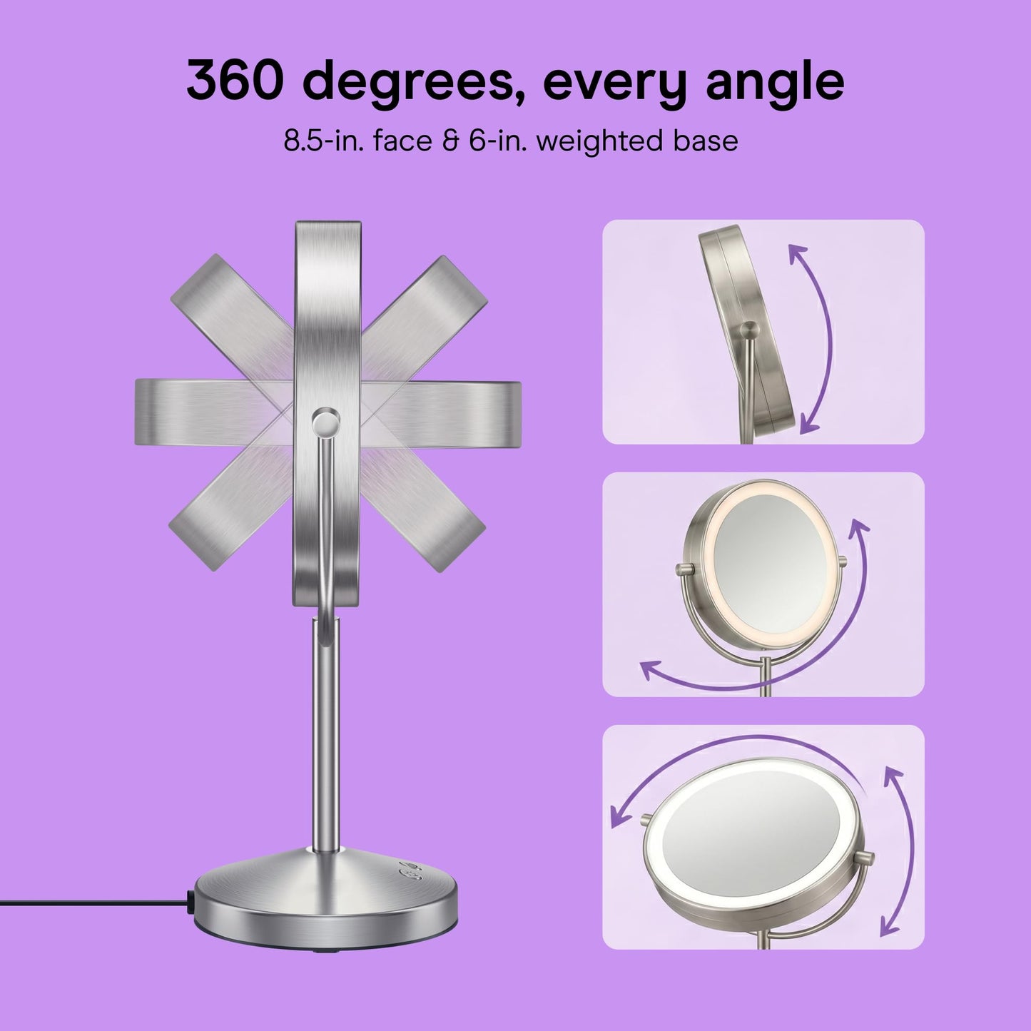 Conair Lighted Makeup Mirror, Double-Sided Vanity Mirror with 1X/10X Magnification, 3 Color Modes and 360 Rotation, Satin Nickel, BE401X2