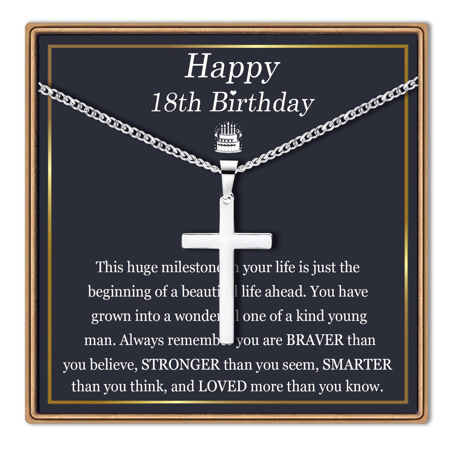 EPIRORA 18th Birthday Gifts for Men Boys, Stainless Steel Chain Silver Cross Necklace Jewelry, 18 Year Old Boy Birthday Gifts for Son Grandson Nephew Brother