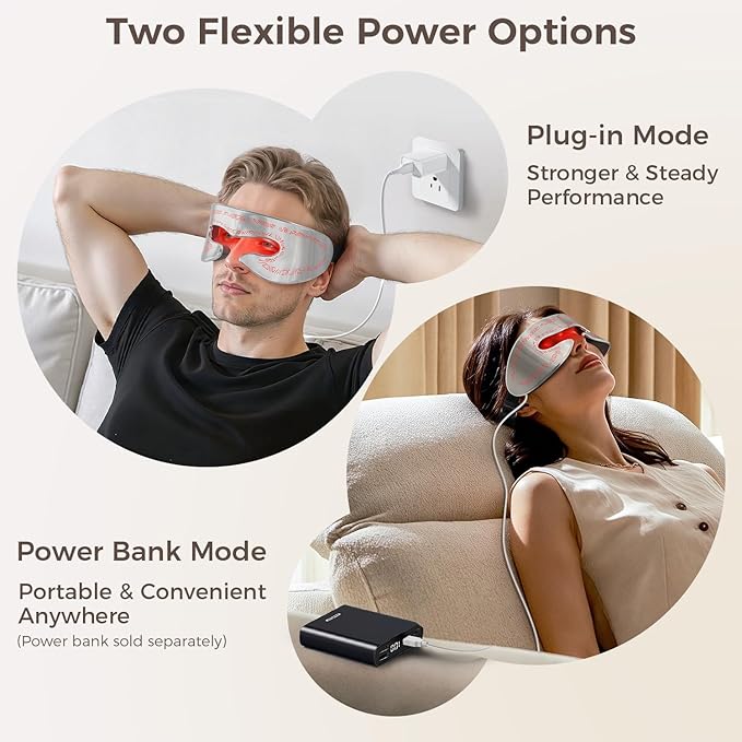 Red Light Therapy for Face, 660nm 850nm Eye Mask with Dual-Chip 48 LEDs, Infrared Red Light Therapy for Eyes, 3 Modes Portable Infrared Light Therapy Mask and LED Face Mask Device for Relax, Jet Lag.