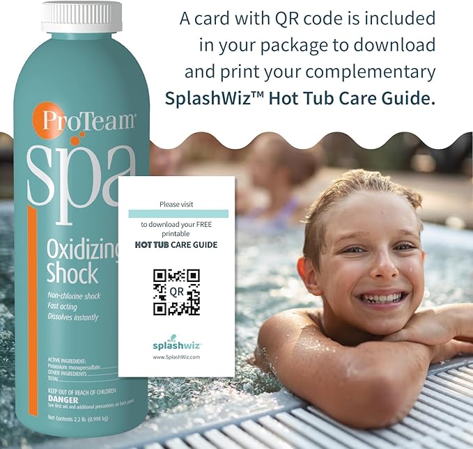 ProTeam Non-Chlorine Spa Shock for Hot Tub – Fast-Acting Oxidizing Shock Treatment, Clears Cloudy Water & Eliminates Odors – Made in USA, 2.2 lb (2 Pack) + SplashWiz Care e-Book
