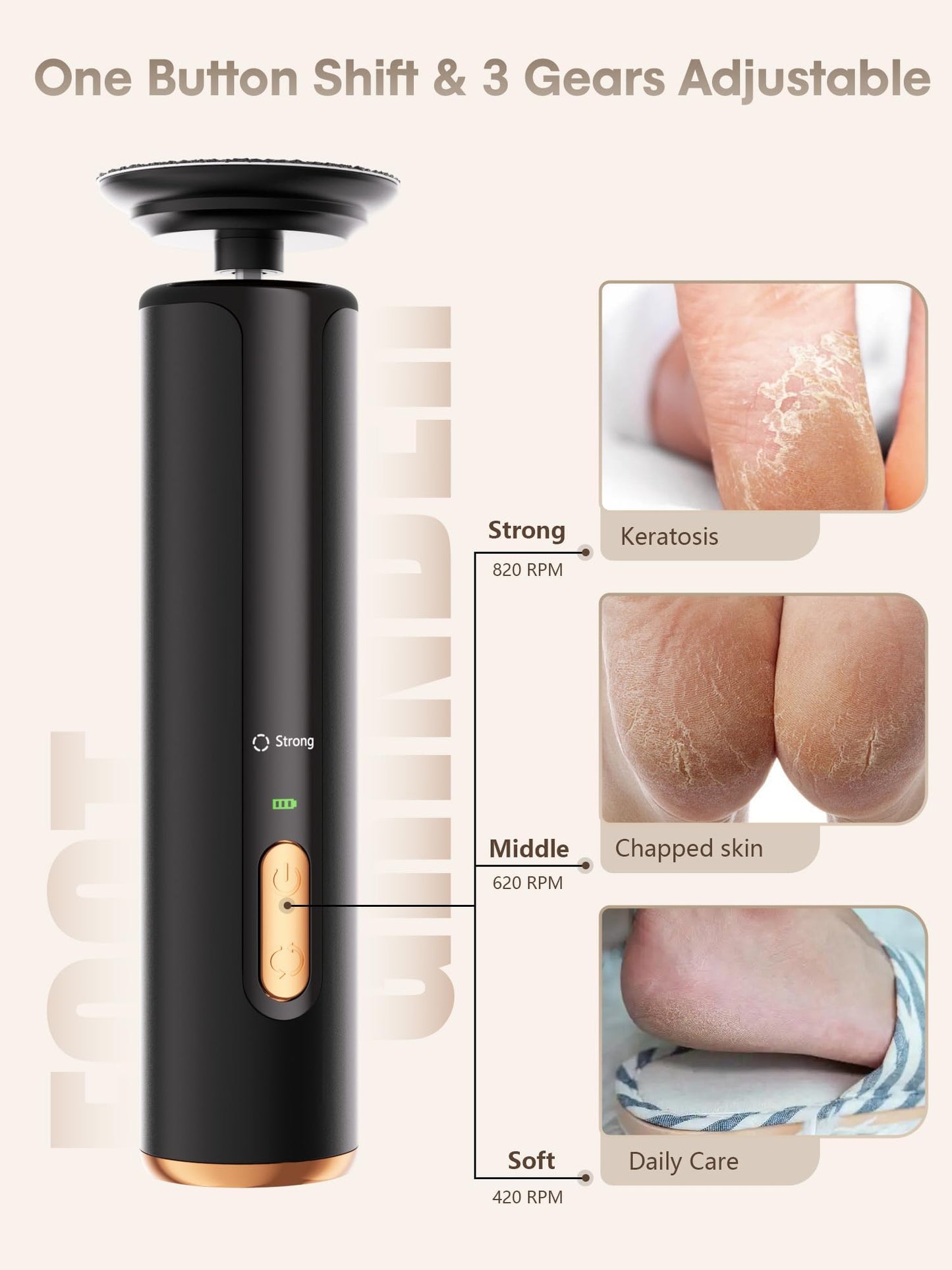 KIUCID 2 in 1 Electric Foot Callus Remover with USB Rechargeable, 3 Speeds & Sandpaper Discs for Cracked Heels Feet Care at Home