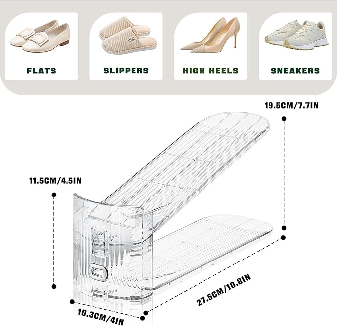 Shoe Slots Organizer for Closet,8PACK Shoe Stacker Shoes Rack Organizer for Closet Space Saver Storage Shoe Holder Organization(Transparent)
