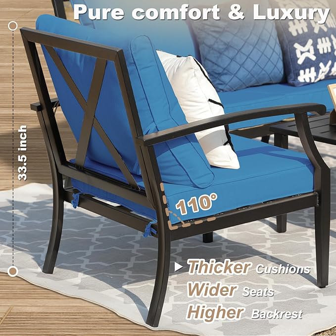 SunloungeCo 4-Piece Patio Furniture Set, Wider Outdoor Metal Seating Sofa with High Back & Loveseat, Coffee Table, All Weather Metal Conversation Set for Backyard, Poolside, Deck-Peacock