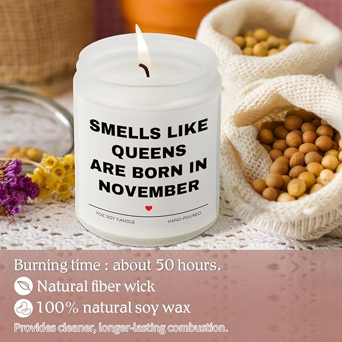 Aremdy Birthday Gifts for Women, Queens are Born in November Candle, 30th 40th 50th 60thHappy Bday Gift Idea for Girl Female Sister Mom Aunt Friend from Daughter Son Child Husband,7 OZ