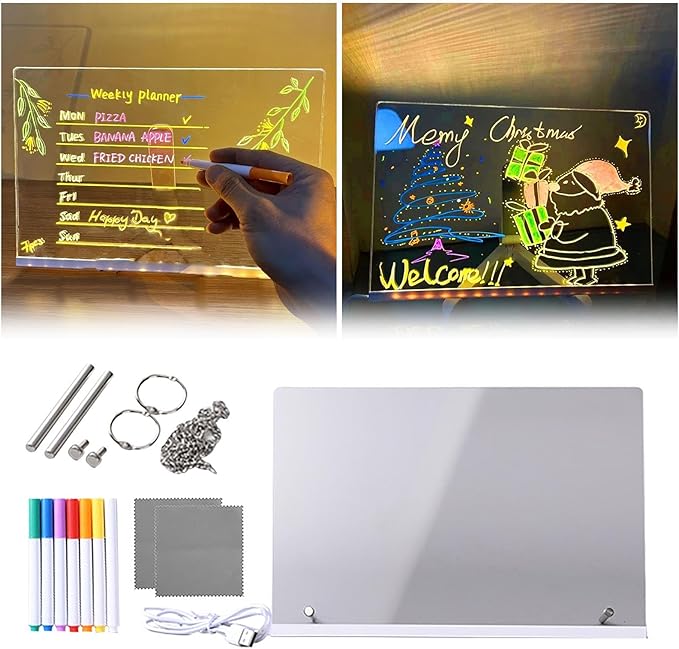 Lumiboard LED Drawing Board for Kids & Adults, Rechargeable Acrylic Dry Erase Message Board with 7 Color Markers & Adjusta...