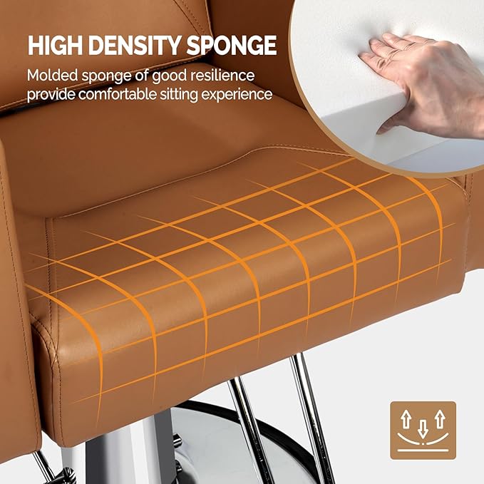 OmySalon Hydraulic Barber Chair Heavy Duty, Salon Chair for Hair Stylist All Purpose, Reclining Hair Salon Chair for Braiding Shampoo Facial Waxing Beauty Spa, 360 Degree Swivel, Camel