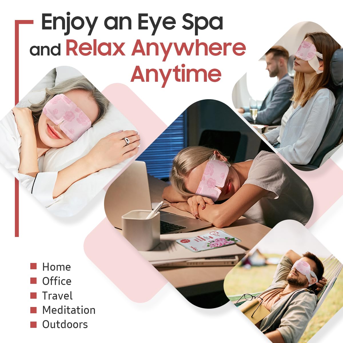 Steam Eye Mask, 20 Packs Heated Eye Mask Warm Compress for Eyes, Disposable Self Heating Eye Mask for Sleep, Spa, Travel Essentials & Relaxation Gifts for Women, Men (Rose)