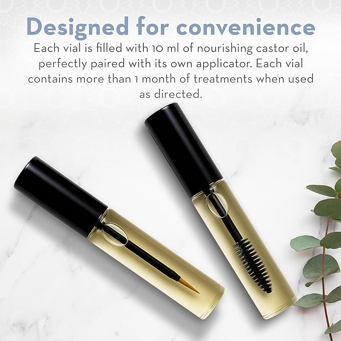 Pure Body Naturals Castor Oil for Eyelashes and Eyebrows - Nourishing Brow & Lash Growth Serum - Castor Oil Organic, Cold Pressed, Hexane Free - 2 Pre-Filled Applicators (10 ml each)