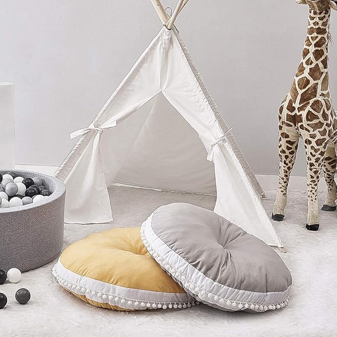 Kishome Large Kids Floor Cushion Seating, Circle Kids Floor Pillow for Children, Round Playroom Pillows Reading Nook Big Pillow, Oversized Pillow Mat for Kid Seating Teepee Nursery Canopy, Grey