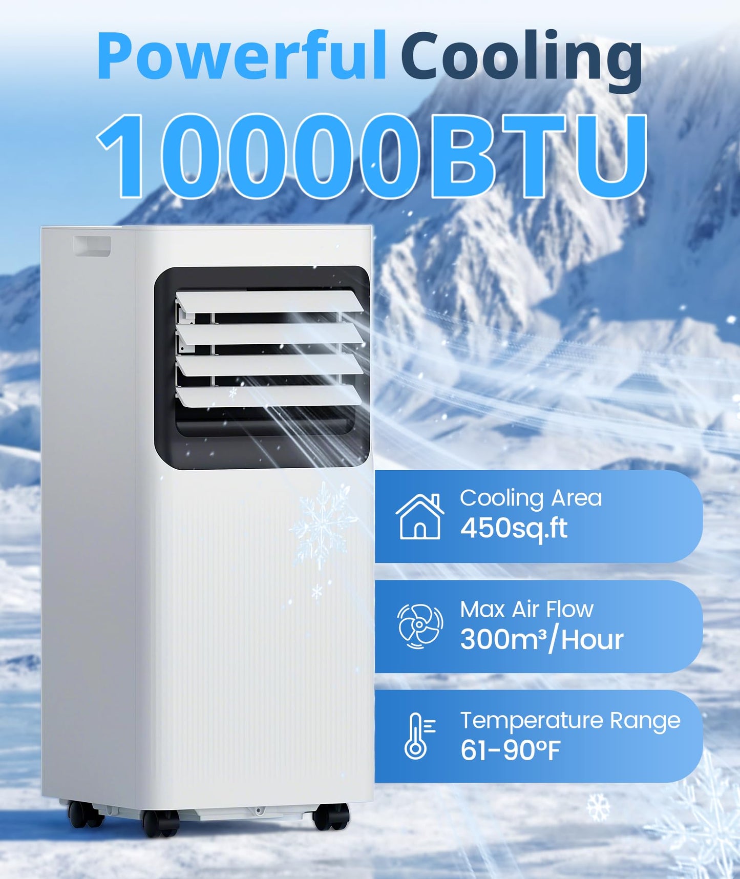10000 BTU Portable Air Conditioner, 4-in-1 Cools 450 Sq.Ft, Quiet AC with Fan & Dehumidifier, LED Display, Remote, 24H Timer, Portable AC Units with Window Kit, for Bedroom/Office/Dorms