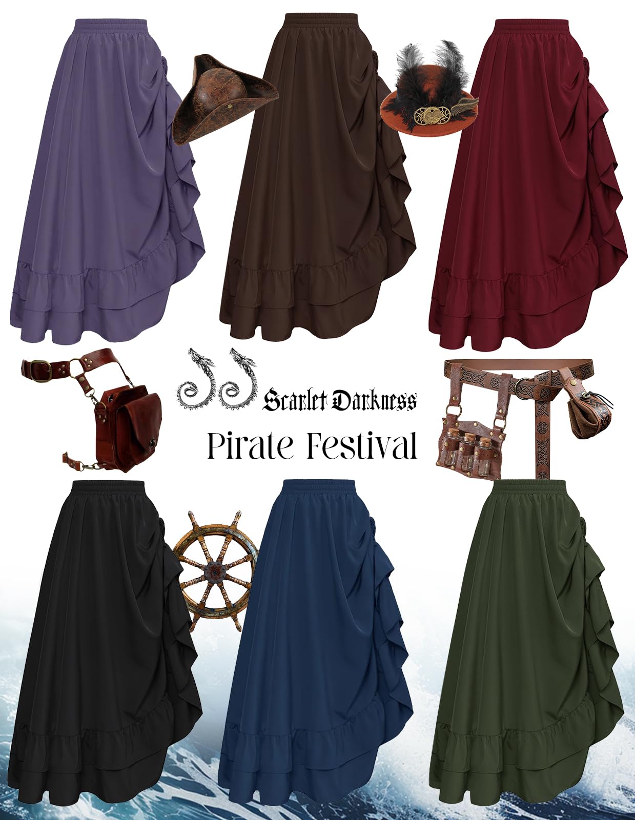 Scarlet Darkness Womens Renaissance Skirt Layered Olive Green Skirt for Ren Faire Olive Green S