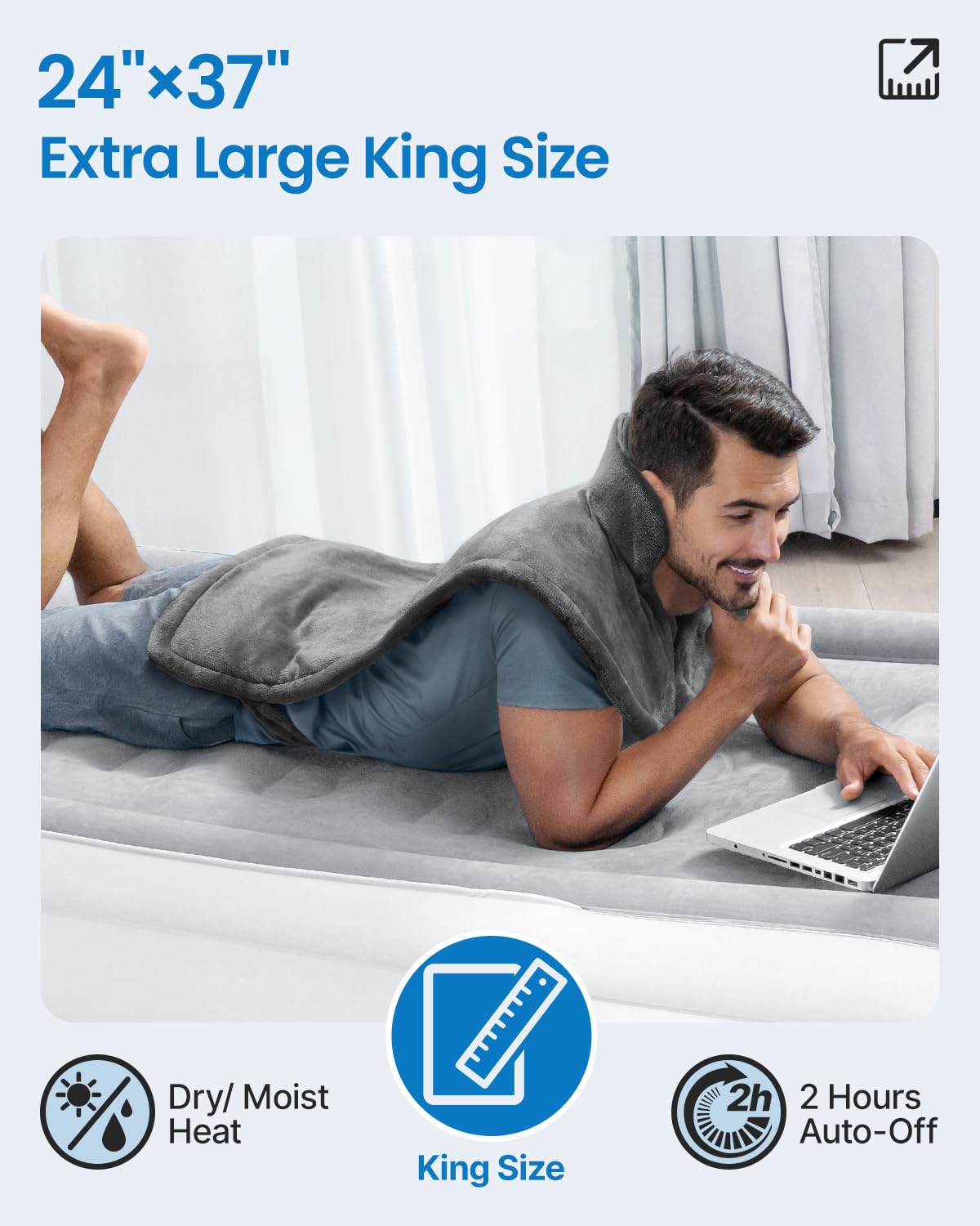 RENPHO King Size Heating Pad for Back, Valentines Day & Birthday Gifts for Mens Dad Grandpa, FSA Eligible, 24"x37" XL Large Weighted Electric Heat Pad for Neck and Shoulders ETL Certified, Gray