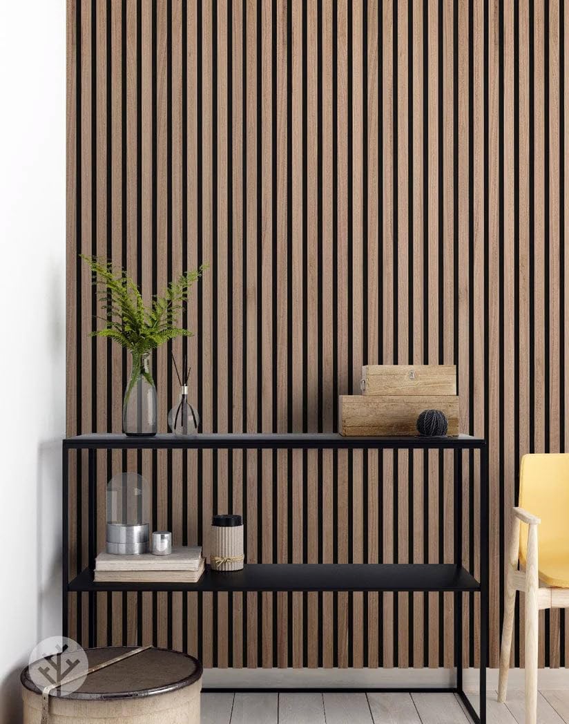 WVH Luxury American Walnut Acoustic Slat Wood Wall Panels, Measures 94.49" x 25.20", Standard Finish, Interior Decor for Walls & Ceilings, Noise Cancelling & Sound Absorbing for Home & Office, 2pcs