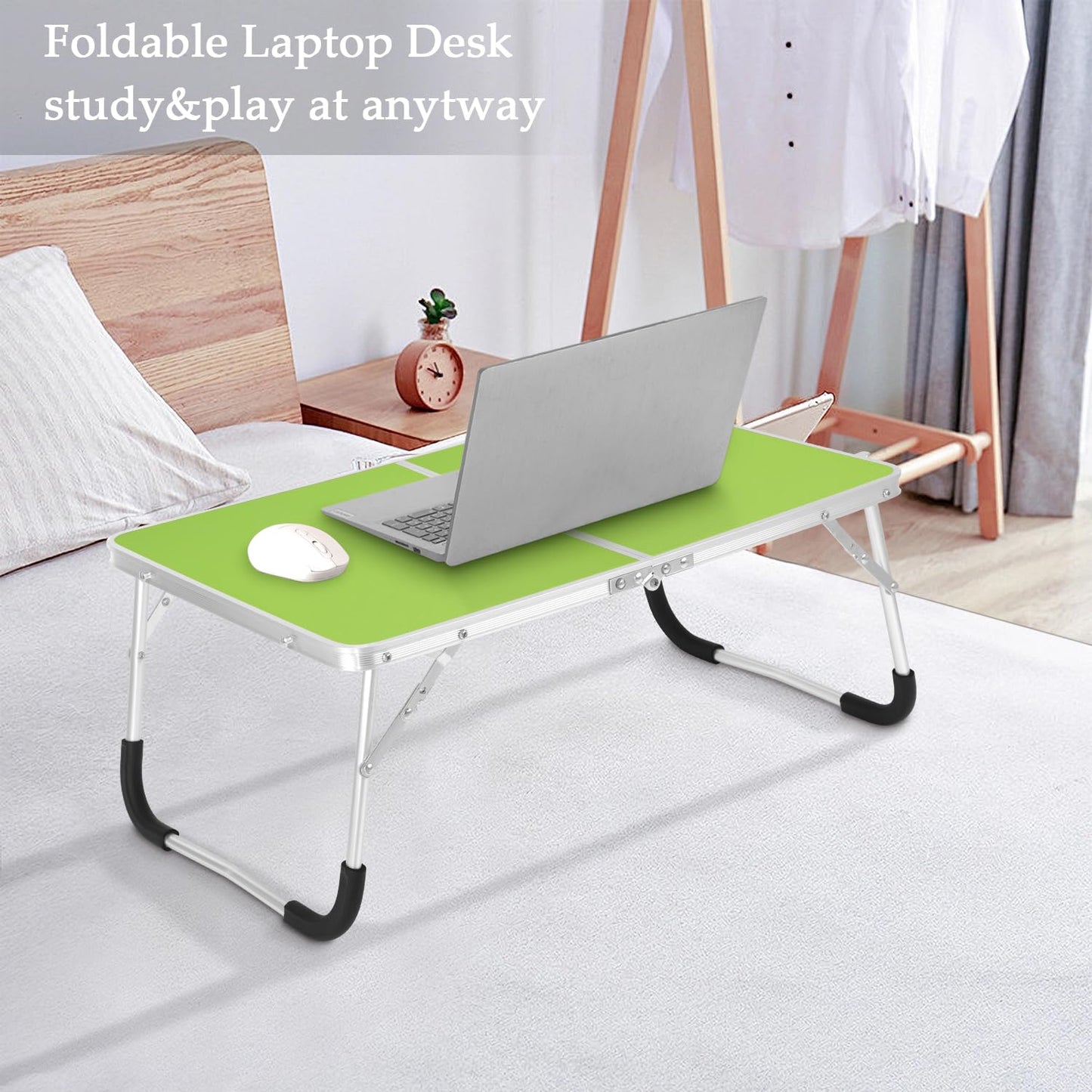 Folding Bed Desk Portable Laptop Lap Desks with Storage Shelf Foldable Bed Tray Table for Eating Outdoor Mini Picnic Beach Card Table, Green