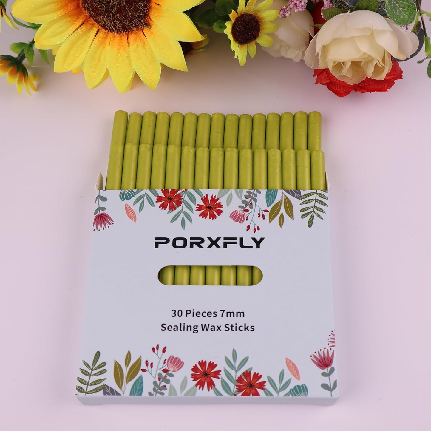 30 Pieces 7mm Sealing Wax Sticks for Glue Gun,PORXFLY Mini Wax Seal Sticks Great for Seals Stamp,Cards Envelopes,Wedding Invitations,Gift Wrapping,Wine Packages (Matcha Green)