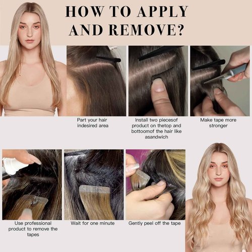 Tape in Hair Extensions ，Real Human Hair Extension,Bleach and Caramel Blonde Human Hair 22 inch 20pcs 50g,Thick Ends Straight Seamless, Invisible Tape in Hair Extensions Human Hair