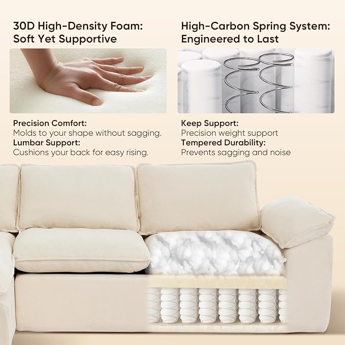 YAAREE 105.6”L Shape Modular Sectional Couch for Living Room, Modern Cloud Sectional 3 Seat Sofa with Oversized Chaise, Woven Texture Upholstery Boneless Couch (Beige, Left Facing Chaise)