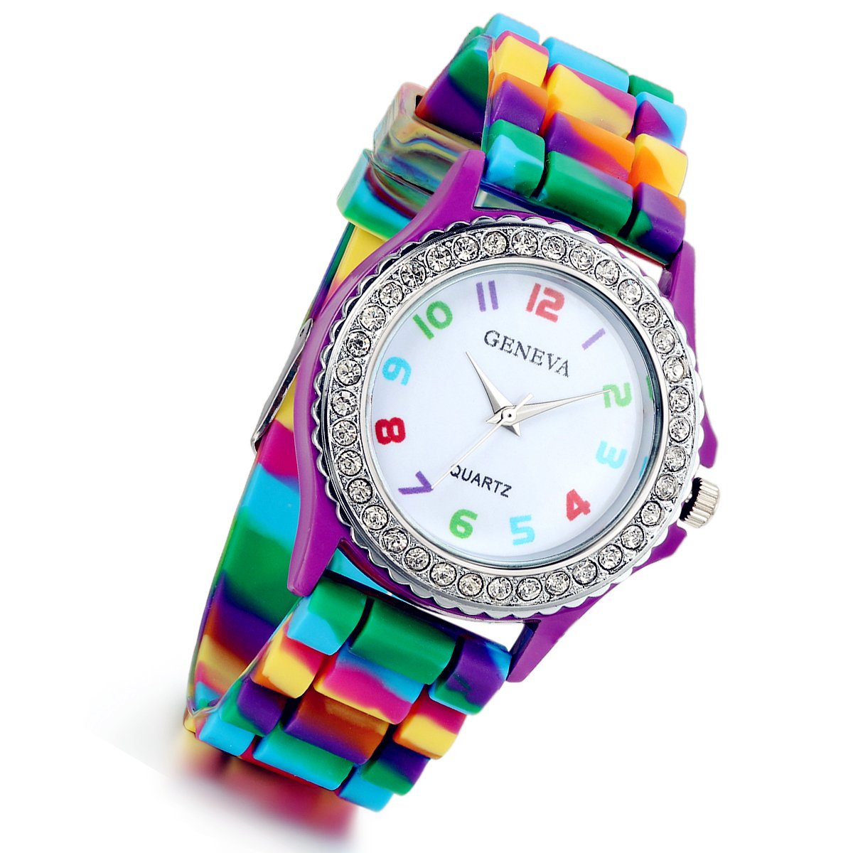 Lancardo Women's Quartz Watch Rhinestone Rainbow Color Silicon Jelly Fun Play Colorful Casual Dress Wrist Watches Birthday