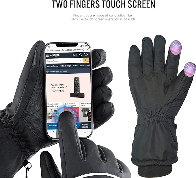 Popdan 5V 5000mAh Rechargeable Heated Gloves for Men Women Electric Heating Glove PU Waterproof & Touchscreen Ideal for Winter Outdoor Motorcycling, Skiing, Snowboarding, Fishing, Biking