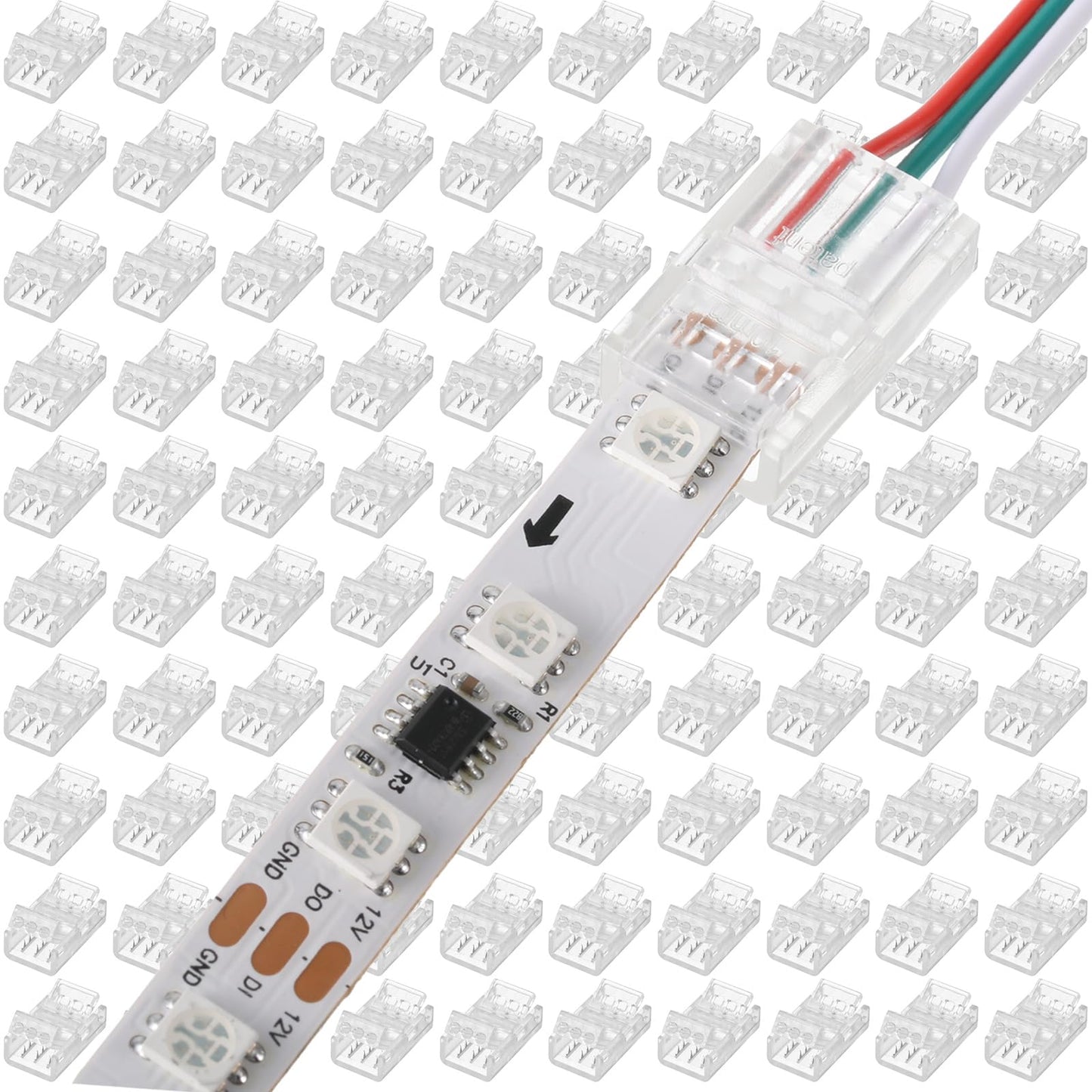 Flutesan 100 Pcs 3 Pin 10mm Solderless LED Light Strip Connectors Clear Track Lighting Connectors for 5050 RGB Strip Light