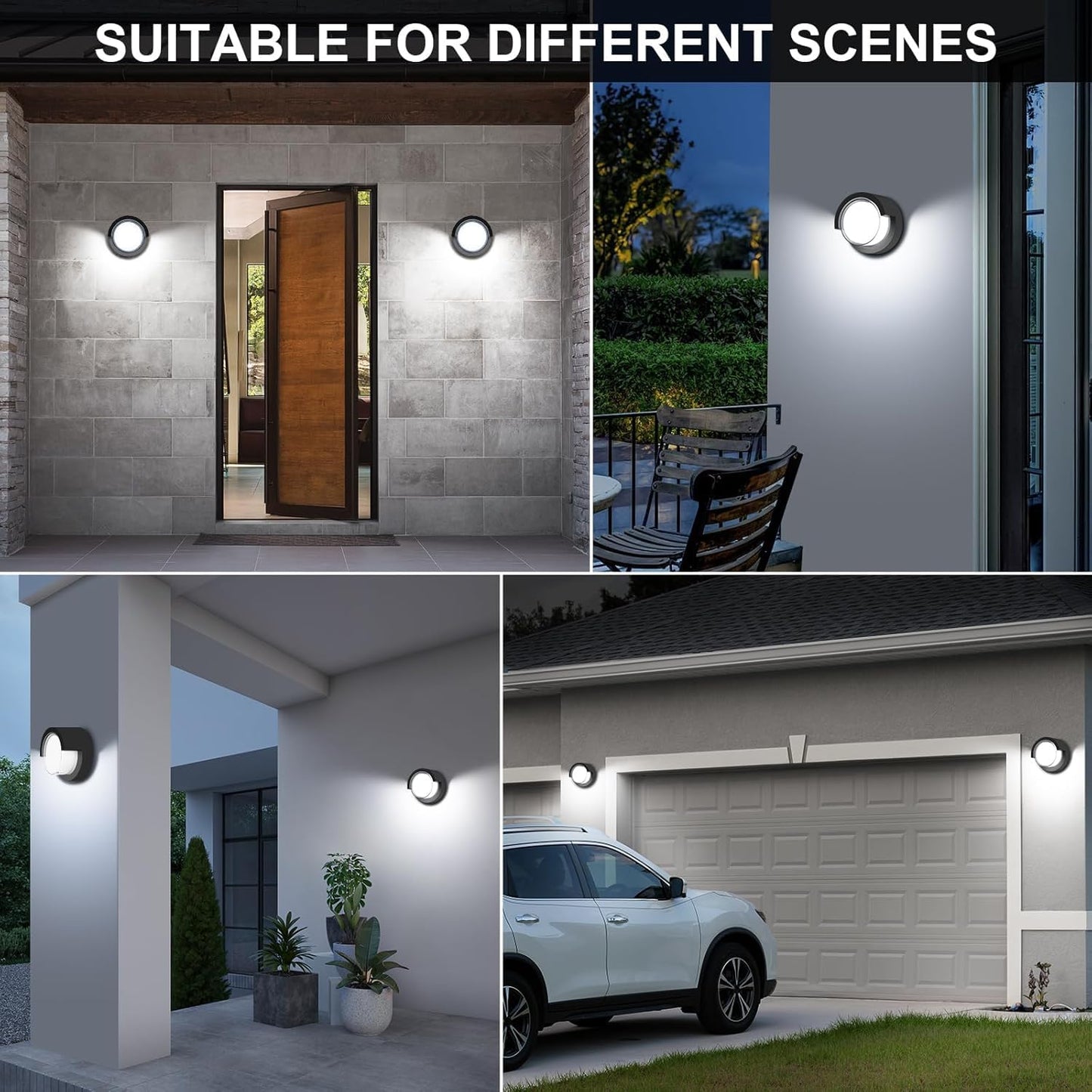 Tomourd Porch Light Outdoor, 6000K Daylight Small Waterproof Anti Rust LED Wall Lights, 12W Matte Black Modern Wall Mount Exterior Fixtures Circle Cover for Entryway, Front Porch, House