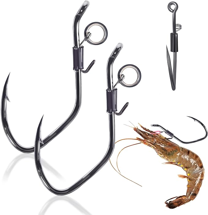 9KM DWLIFE Live Shrimp Hooks 10/15PCS Double Fishing Hooks Shrimp Hooks Fishing Saltwater Keep Alive Bait for Catfish Bass
