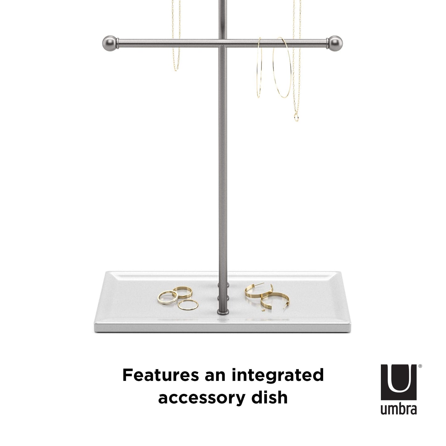 Umbra Trigem Jewelry Organizer - 3 Tier Steel Necklace Holder, Free Standing, White/Nickel, Model 299330-491-REM