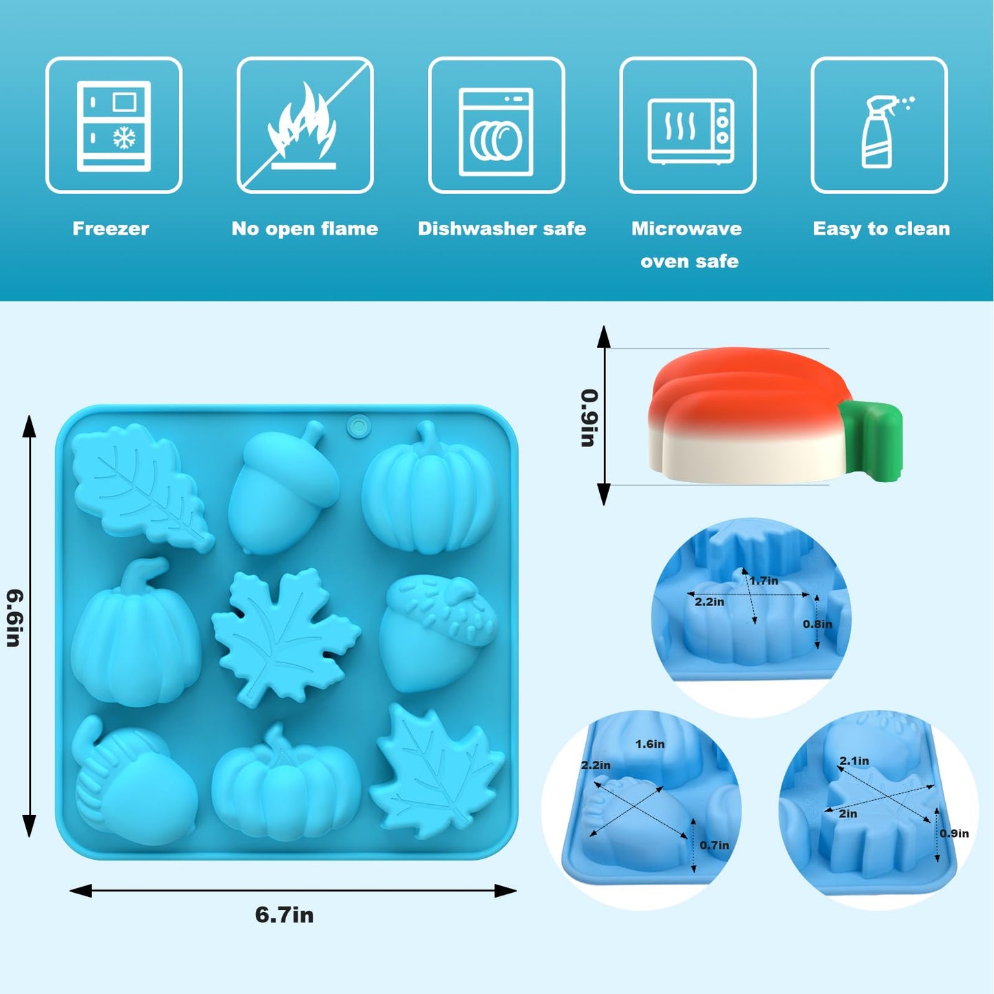 Palksky Fall Silicone Molds, Pumpkin Halloween Thanksgiving Candy Mold Silicone, Fall Maple Leaf Acornshape Chocolate Molds, Fall Baking Supplies