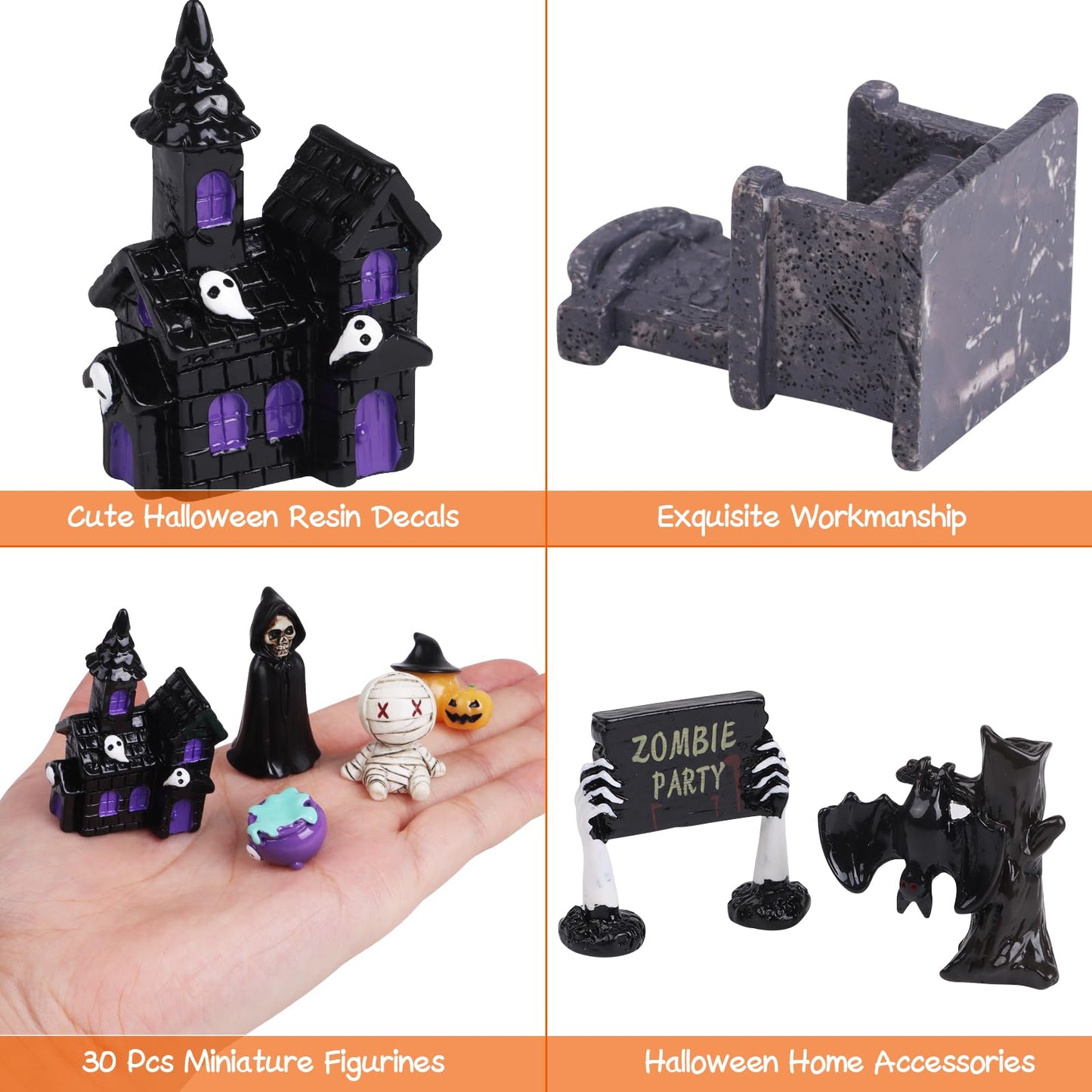 DIYASY Halloween Miniature Figurines, 40 Pcs Mini Resin Craft Decorations Tiny Miniatures Dollhouse Ornaments Small Fairy Garden Décor Village Accessories