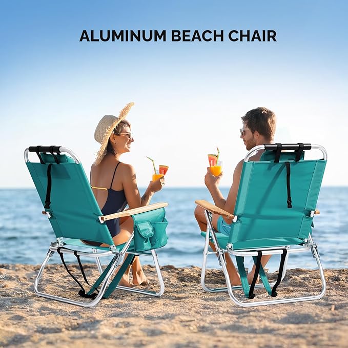 VINGLI Aluminum 13" Backpack Beach Chair – Tall Beach Chairs for Adults, Portable with Adjustable Straps, 3-Position Reclining, Cup Holder, High Lightweight Beach Chairs for Beach