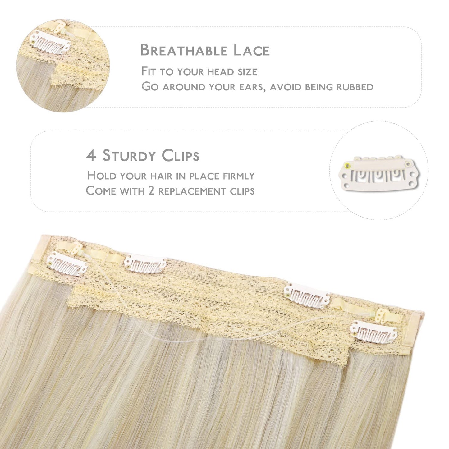 WENNALIFE Wire Hair Extensions (Increase 50% Lifespan) Real Human Hair 22 inch 120g Ash Blonde Highlighted Platinum Blonde Remy