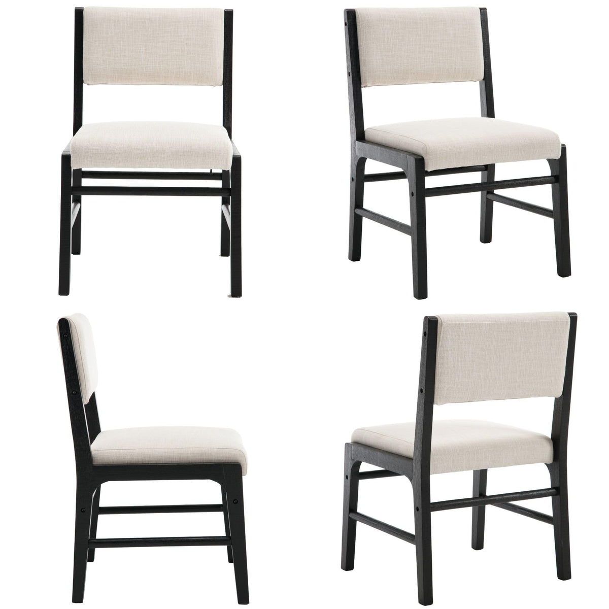BESTANO Beige Linen Upholstered Dining Chairs Set of 4 Farmhouse Black Wooden Kitchen Dining Chairs Armless Side Chairs with Back