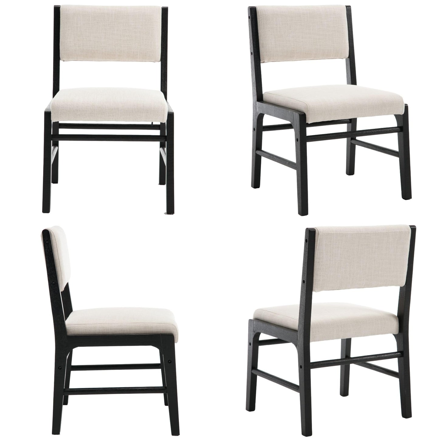 BESTANO Beige Linen Upholstered Dining Chairs Set of 2 Farmhouse Black Wooden Kitchen Dining Chairs Armless Side Chairs with Back