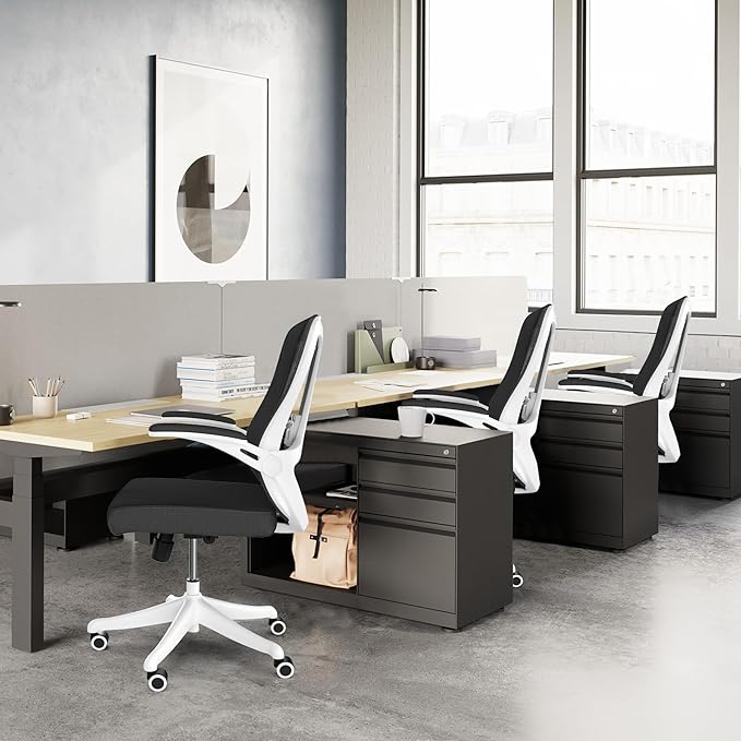 balmstar Office Chair,Ergonomic Comfy Home Desk Chair with 350LBS Capacity,High Back Gaming Chair with Wheels,Mesh Computer Chair,Lumbar Support, Adjustable Headrest,Flip-up Armrest (04Black)