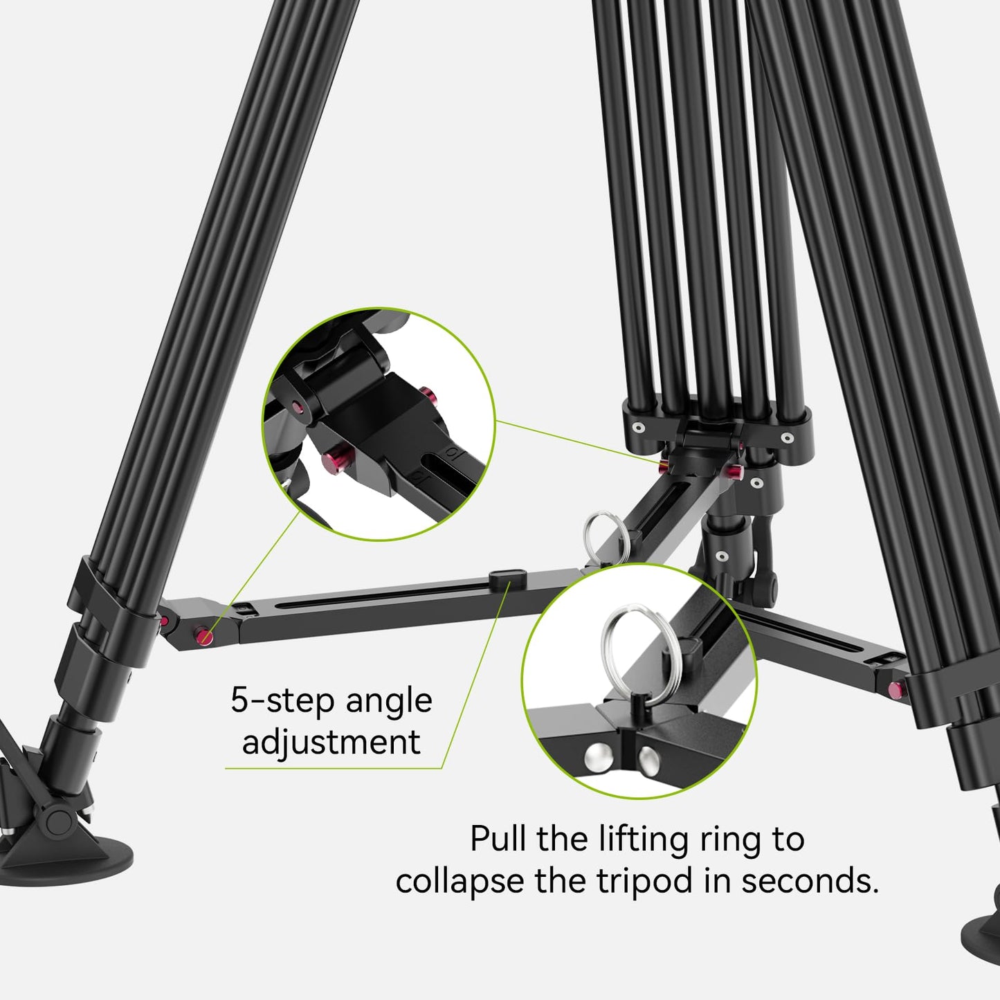 VIJIM TT48 Camera Tripod, 64inch Professional Heavy Duty Tripod for Camera with 360 Fluid Head, Friction Damping, Mid Level Spreader, Compatible with Canon Nikon DSLR Camera Camcorder, Max Load 22lb