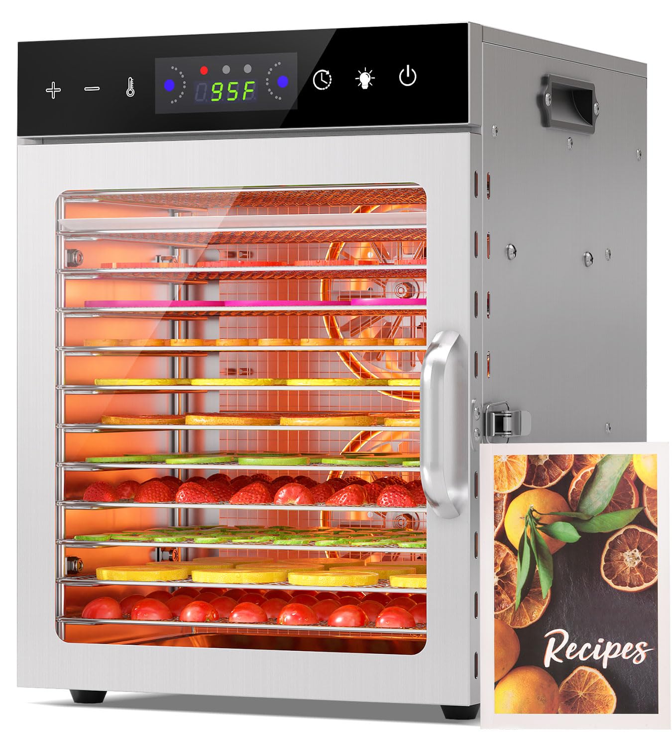 HOPERAN Food Dehydrator Machine with 12 Stainless Steel Trays - Digital Timer & Adjustable Temp Control for Jerky, Herbs, Fruits