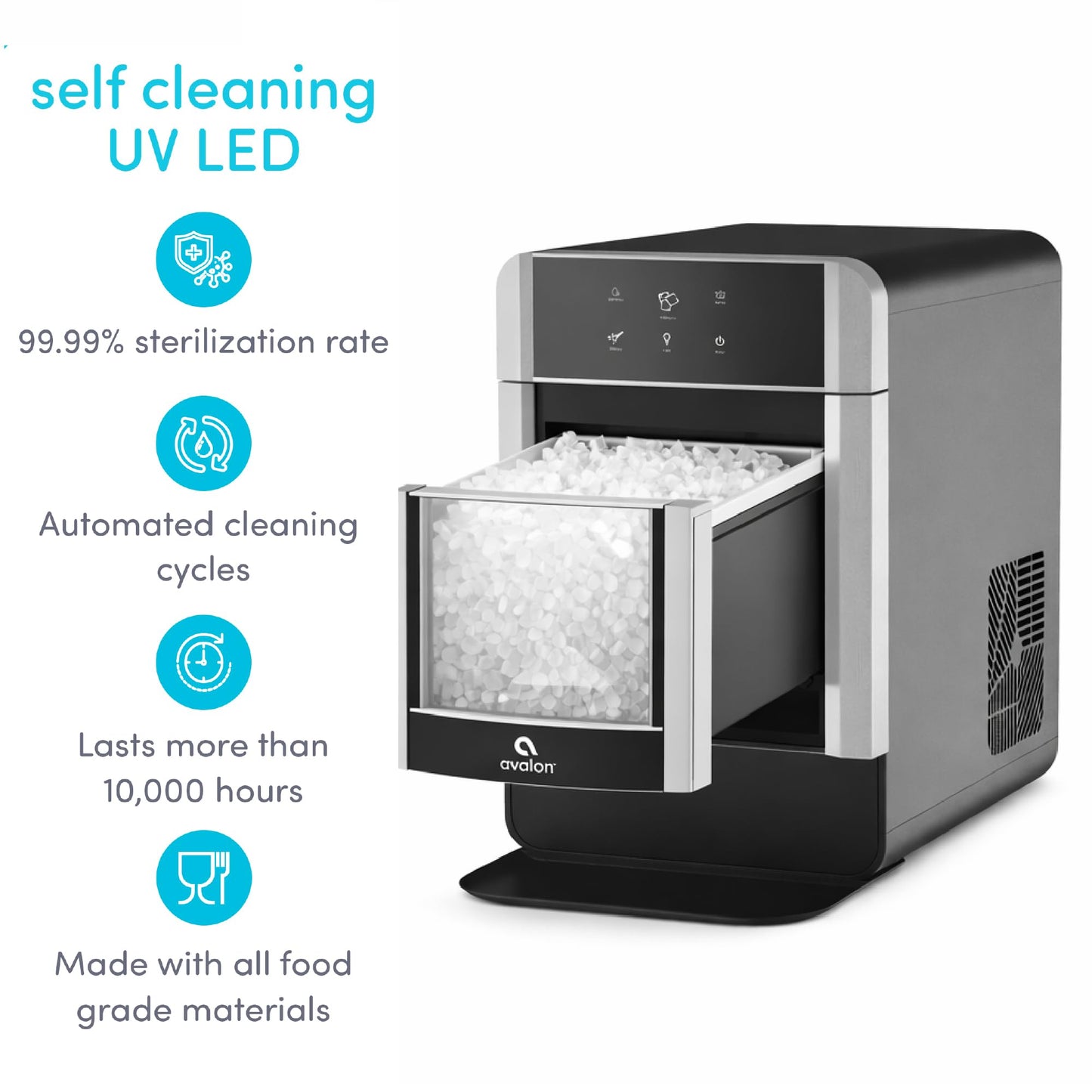 Avalon Nugget Ice Maker Chewable Ice 38 lbs Per Day, One Click Operation, Large Ice Storage, Connects to Water Line, Includes Set of Filters