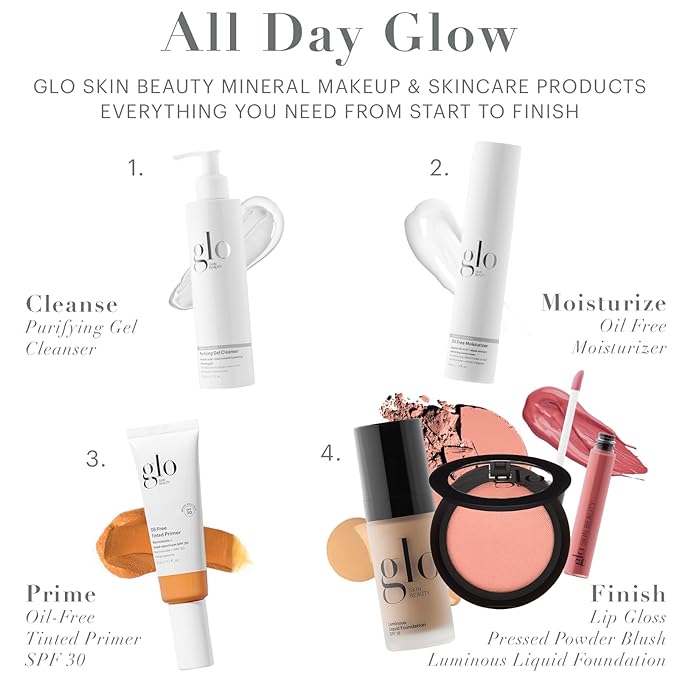 Glo Skin Beauty Luminous Liquid Mineral Foundation Makeup with SPF 18 (Almond) - Improves Uneven Skin Tone, Smooths & Corrects Imperfections, Sheer to Medium Coverage, Dewy Finish