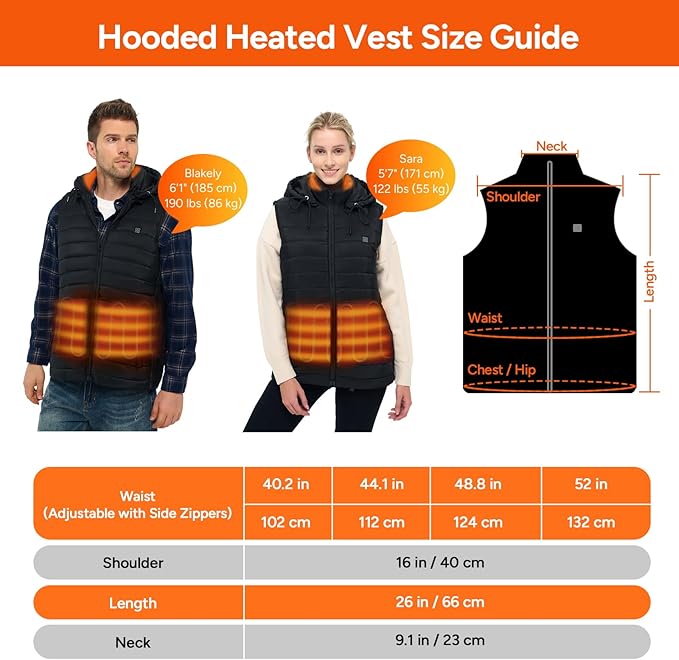 DR.PREPARE Heated Vest, Unisex Winter Hooded Heated Vests Outerwear for Men Women, Lightweight USB Electric Heated Clothing Vest with 3 Heating Levels, Adjustable Size (Battery Pack Not Included)