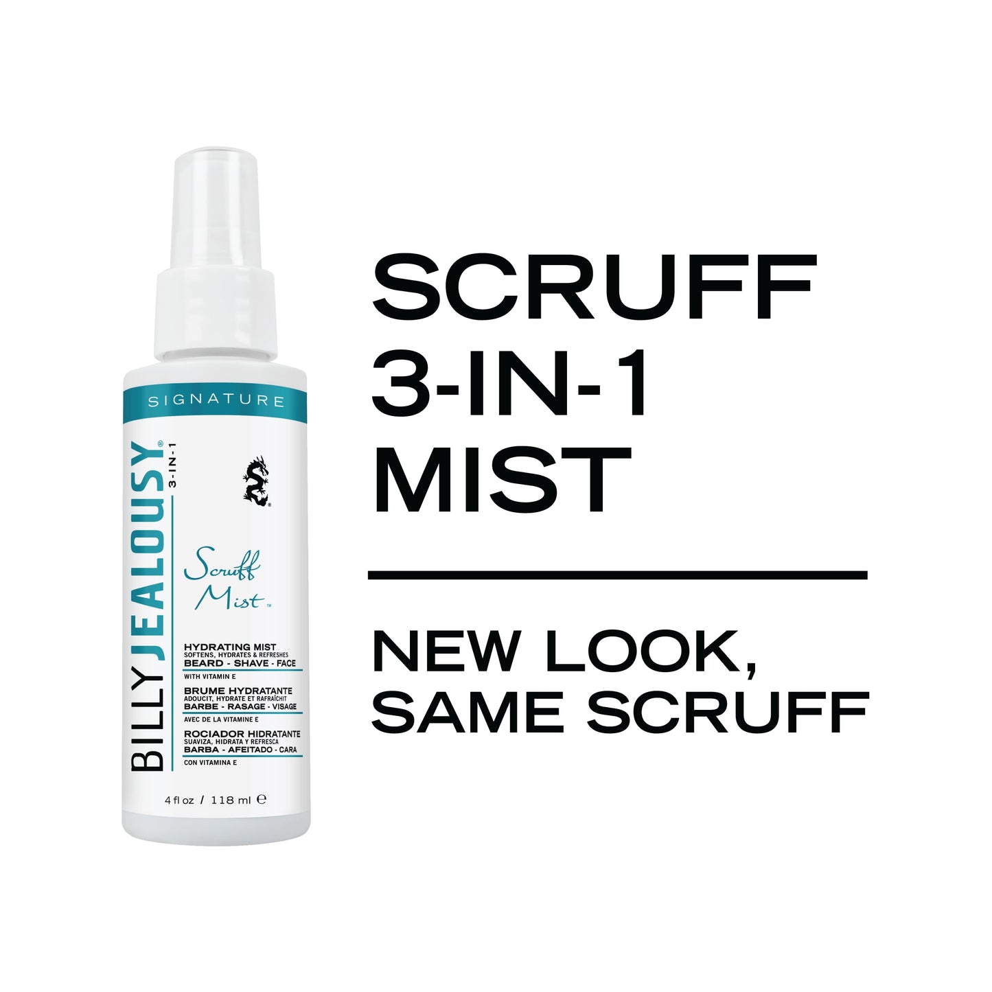Billy Jealousy Signature Scruff Mist 3-in-1 Hydrating Beard, Shave & Face Spray for Men with Vitamin E | Soften Stubble, Refresh
