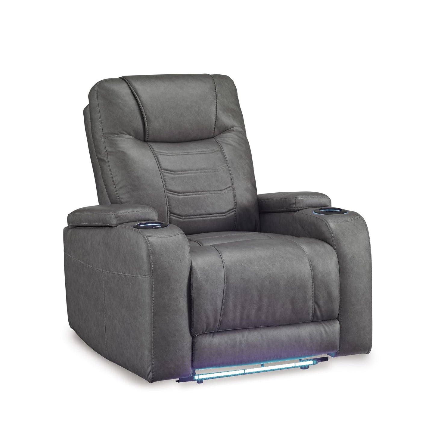 Signature Design by Ashley Schooner Rocks Power Recliner Chair, Faux Leather Upholstery with Adjustable Headrest, LED Cup Holders and Extended Ottoman for Home Theater Comfort