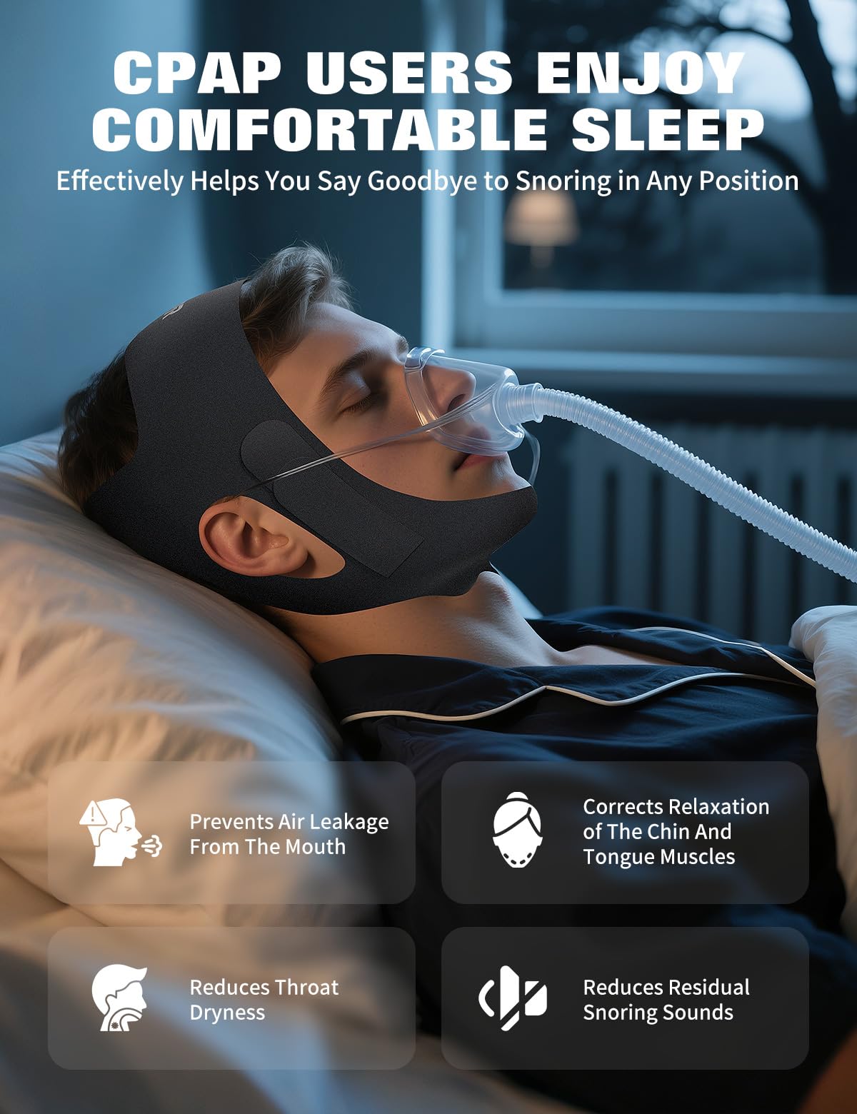 NNSRR Chin Strap for Sleeping,Anti Snore Chin Strap for CPAP Users,Anti Snoring Devices Breathable and Reusable for Men and Women,Simple and Effective Snoring Solution